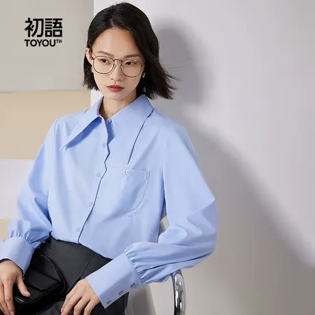 TOYOUTH初语时髦长尖领袖克夫长袖衬衫女2023秋季新款设计感上衣商品大图