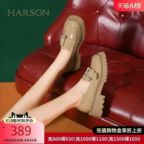 哈森秋新款休闲方跟方头乐福鞋商场同款皮带扣女单鞋HS239208商品大图