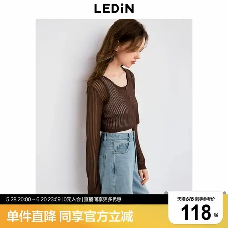 乐町清甜风镂空短款开衫年秋季新款宽松清凉针织衫上衣韩系商品大图