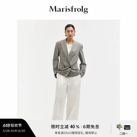 【精简美学】玛丝菲尔夏季时尚倒褶口袋白色直筒阔腿裤女商品大图