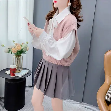 糖果色无袖圆领针织马甲女2023新款秋季时尚洋气简约百搭坎肩背心商品大图