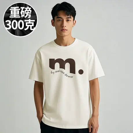 100%纯棉300g重磅美式M短袖T恤国潮牌加肥加大码男装夏季胖子半袖商品大图