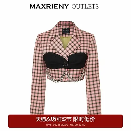 【奥莱】MAXRIENY率性气质格纹长袖西装截短外套早上衣商品大图