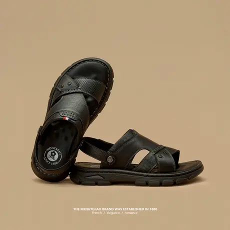 Montagut/梦特娇头层牛皮户外沙滩鞋 夏季爸爸鞋凉拖鞋男2025新款商品大图