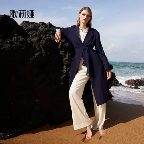 歌莉娅秋季新款高级感三醋酸西装领风衣通勤长款外套女1A9L6L320图片