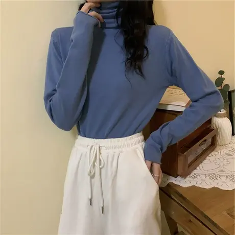 高领加绒打底衫女春秋冬2023黑色内搭仿羊绒衫针织衫长袖t恤上衣图片