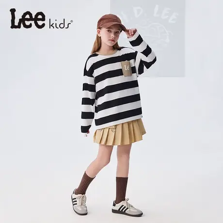 Lee童装撞色条纹长袖T恤男童女童2025年秋季新款宽松休闲圆领上衣商品大图