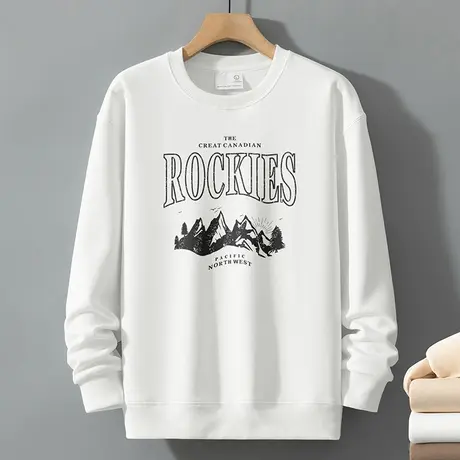 320g重磅卫衣男潮牌潮流秋冬款加绒加厚保暖圆领无帽白色长袖t恤商品大图