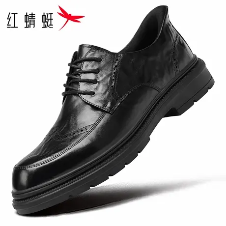 【闪穿系列】红蜻蜓男鞋2025新款休闲布洛克皮鞋男商务正装真皮秋商品大图