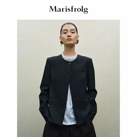 Marisfrolg玛丝菲尔2025秋新款黑色简约圆领箱型直身H型西装外套图片