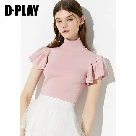 DPLAY德帕拉春装2019新款欧美半高领短袖修身针织衫修身洋气上衣商品大图