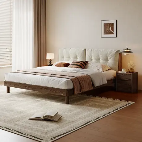 全友家居现代简约红橡木主卧室互不打扰双人2米软包实木床DW8031商品大图