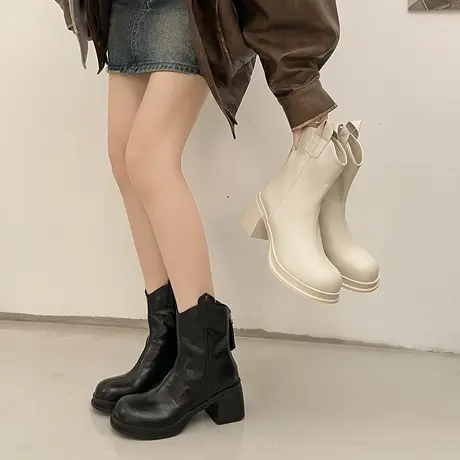 粗跟增高短靴女2025秋季新款小个子洋气马丁靴英伦风气质高级靴子商品大图