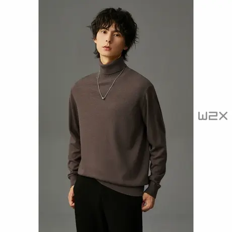 w2x冬季廓形高领羊毛衫男纯色基础百搭毛衣2023新款内搭打底衫潮商品大图