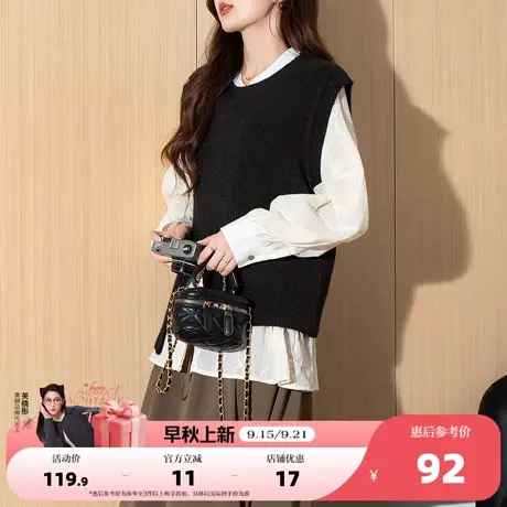 唐狮2025秋冬季女毛衣设计感不规则开衩套头马甲简约高级感超好看商品大图