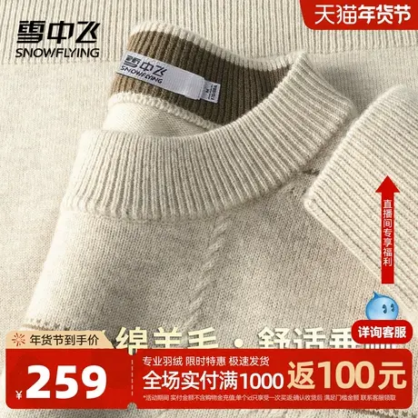 雪中飞【休闲厚实100%绵羊毛】圆领软糯毛衣春季新品男式羊毛衫W图片