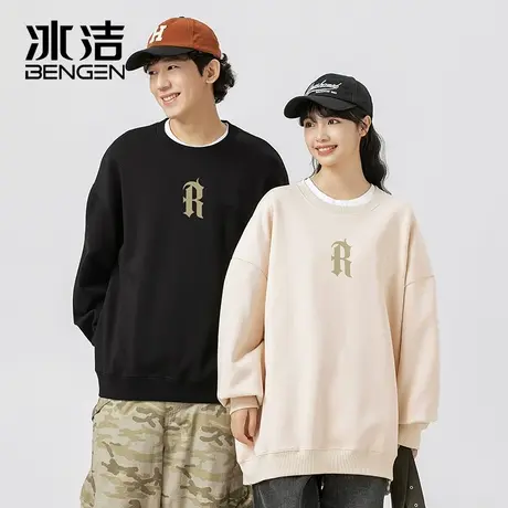 冰洁圆领卫衣2023秋冬季新款男女情侣装宽松简约字母百搭长袖SFH商品大图