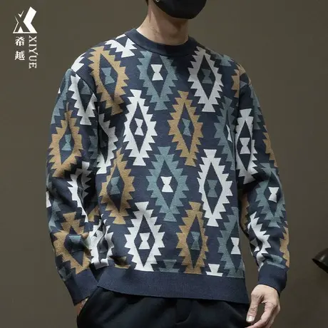 希越国风日系针织毛衣男士秋冬季宽松大码小众设计高级感内搭打底商品大图