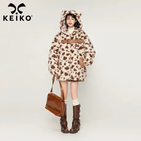 [夹棉]仿兔绒毛绒外套棉服女加厚23冬季高级感复古斑点纹环保皮草商品大图