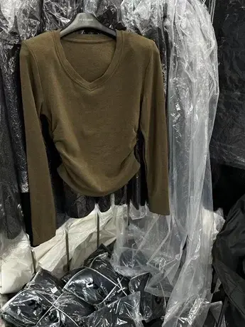 加绒秋冬新款抽褶长袖T恤女韩版修身V领时尚百搭气质打底衫上衣潮商品大图