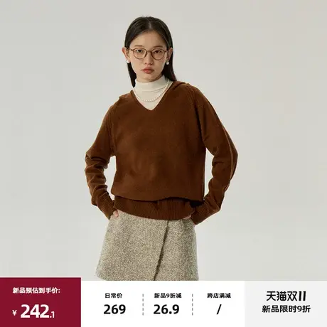 11/10 20点新品9折omont 全羊毛连帽针织衫2023冬季新款套头毛衣商品大图