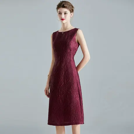 春装新品百搭提花背心裙修身显瘦中长款无袖连衣裙图片