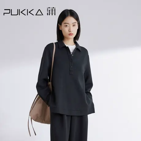 蒲PUKKA 极简风POLO领卫衣女2024春装新款翻领宽松休闲空气层上衣图片