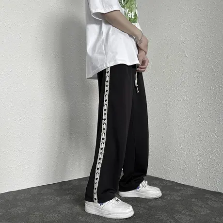 春秋季复古休闲裤男ins潮牌宽松美式垂坠感直筒阔腿青年运动长裤商品大图