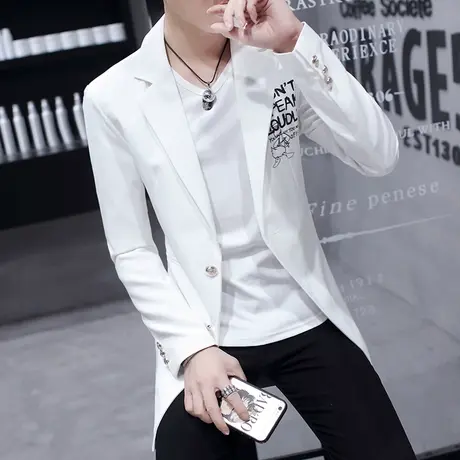 2023春季新款小西装男士中长款修身西服外套韩版潮流帅气印花上衣商品大图