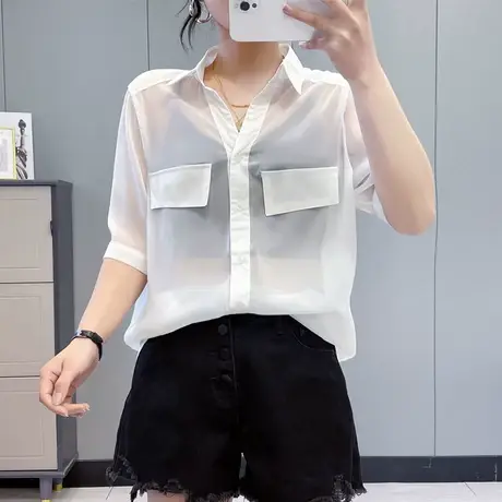 雪纺衬衫女宽松韩版很仙的上衣设计感小众夏季薄款外穿百搭防晒衫商品大图