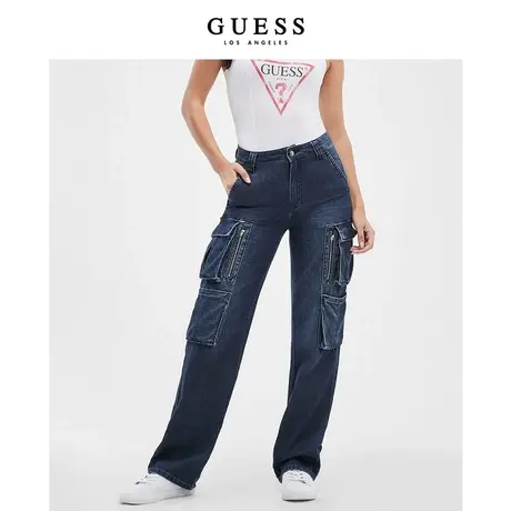 【38上新季】GUESS 女潮酷工装风多口袋高腰阔腿直筒牛仔裤商品大图