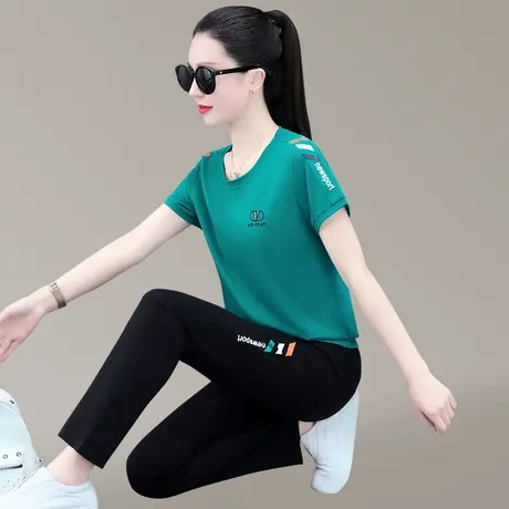 休闲运动服套装女士2023夏季新款洋气显瘦薄款长裤短袖天丝两件套商品大图
