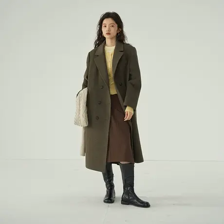 omont蛋挞家 复古羊毛单面呢大衣女秋冬新高级中长款毛呢外套商品大图