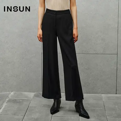INSUN恩裳线上专选秋季中缝阔腿裤醋酸休闲裤图片