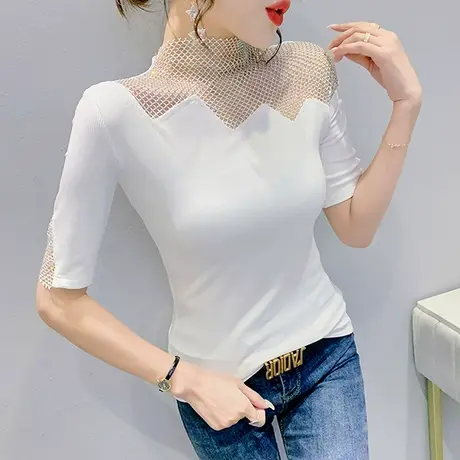 女装2024新款潮设计感网红T恤短袖烫钻性感镂空上衣夏季洋气小衫商品大图