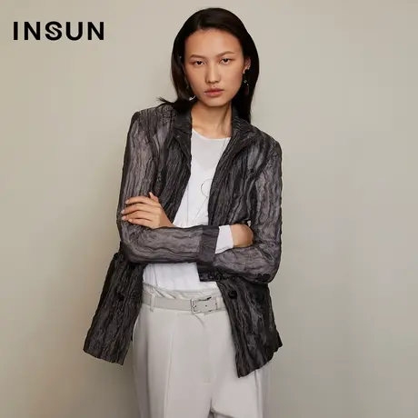 INSUN恩裳秋季透视薄款褶皱西装图片