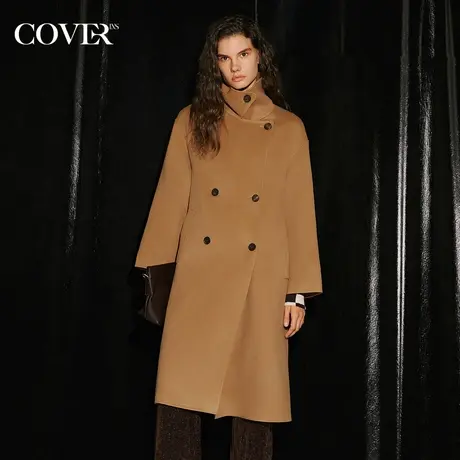 COVER冬季双排扣防风羊绒羊毛大衣商品大图