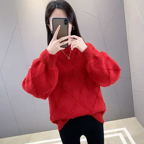 本命年红色兔年加绒毛衣女加厚冬季2022年新款爆款宽松打底衫秋冬图片