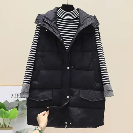 大版中长款羽绒棉服马甲女2023年秋冬面包服连帽无袖棉衣马夹外套商品大图