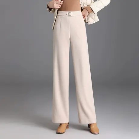 羊毛呢阔腿裤女秋冬2023新款高腰休闲裤垂感宽松显瘦直筒通勤长裤商品大图