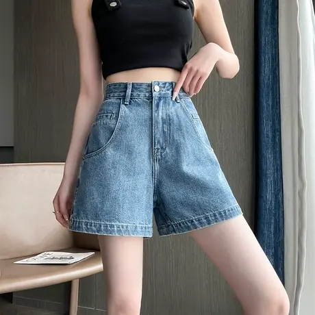 2023年夏季薄款阔腿直筒牛仔短裤女宽松设计感复古a字高腰五分裤商品大图