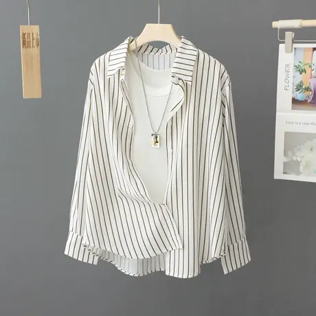 春夏新款小众条纹长袖衬衫女宽松百搭气质女装洋气外搭上衣衬衣潮商品大图