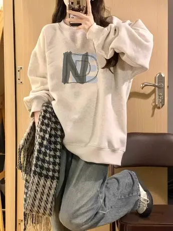 美式复古hiphop潮牌卫衣女春秋薄款宽松oversize小个子高级感外套商品大图