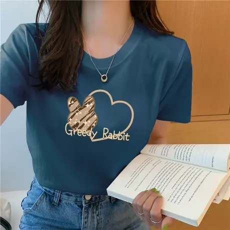 纯棉宝蓝色t恤女短袖夏装2023新款宽松基础款上衣半袖百搭韩版潮图片