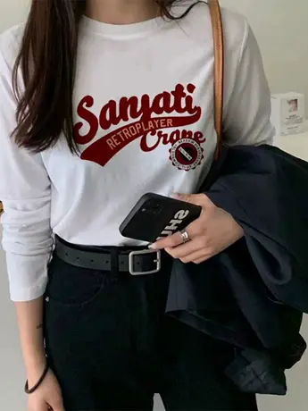 白色洋气内搭打底衫女装2023新款秋冬季加绒仿棉长袖t恤美式上衣商品大图