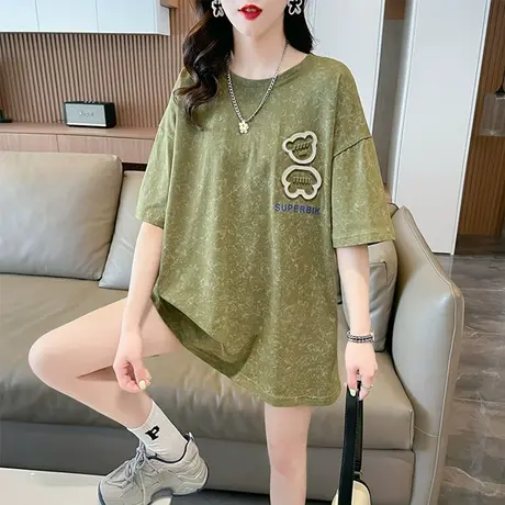纯棉短袖t恤女夏装韩版宽松大码中长款小众设计感水洗扎染上衣服图片