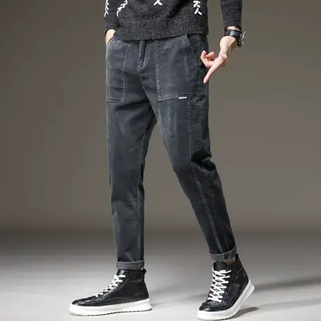 秋冬季男裤灯芯绒裤子加厚休闲长裤男士直筒宽松紧条绒青少年学生商品大图