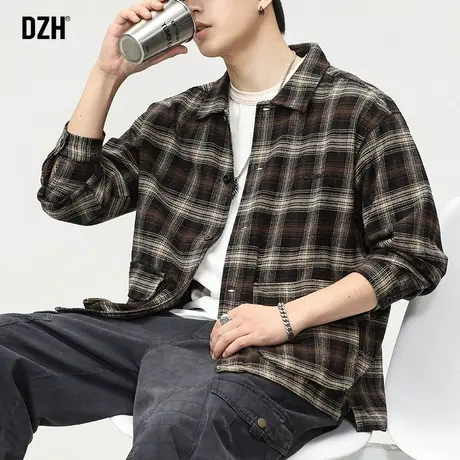 男士秋季格子衬衫男长袖外套男装2024新款潮流百搭纯棉衬衣上衣潮商品大图