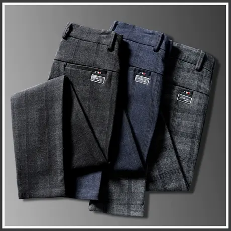 秋季磨毛呢格子西裤男士商务正装修身小脚西装休闲长裤子男裤冬季商品大图