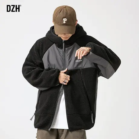 男士刺绣拼接外套男550G羊羔绒棉服冬装加厚棉袄工装夹克男款棉衣商品大图